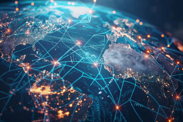 Poster - Map connecting worldwide data cloud computing tech concept abstract global transfer
