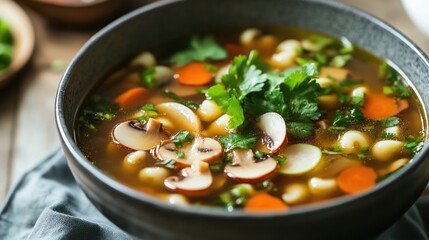 Poster - Mushroom and Vegetable Soup with Parsley Garnish