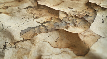 A detailed view of an old map printed on textured paper, showing creases, folds, and a yellowed patina. v2