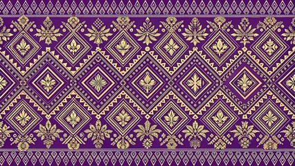 traditional thai style fabric pattern with intricate purple designs , thailand, culture, textile, he
