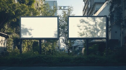 Two empty mockups of street advertising billboards two blank ad placeholders outdoor : Generative AI