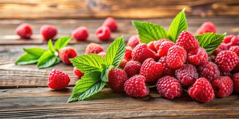 Fresh ripe raspberries on a wooden table , fruit, healthy, vibrant, red, juicy, organic, harvest, delicious, summer, dessert