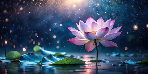 Wall Mural - Night magic of blooming lotus with water drops, Lotus, night, magic, blooming, water drops, mystical, serene, peaceful, moonlight