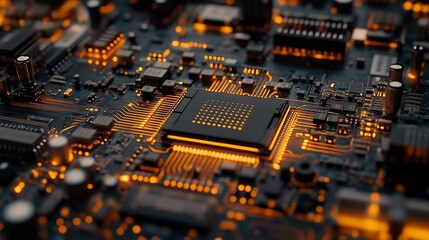 Aufkleber - a high technology ai supercomputer close up transisitor on the pcb board : Generative AI