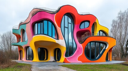 Vibrant Modern Architecture Building with Colorful Organic Design in Natural Setting