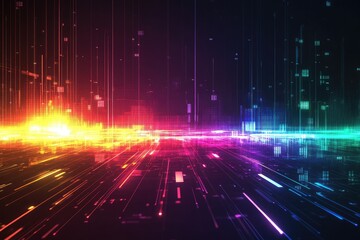 Fototapete - Colorful abstract digital lines on dark background.