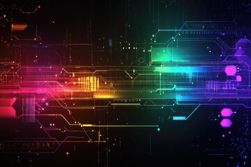 Poster - Colorful abstract technology background with circuit patterns.
