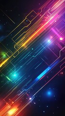 Fototapete - Vibrant abstract digital lines on dark background