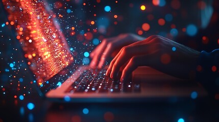 Fototapete - Computer programmer programming on laptop with data science futuristic technology background Digital technology cloud computing data engineering global internet network software develo : Generative AI