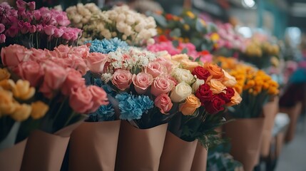 Wall Mural - different colors bouquets for gifts flower shop : Generative AI