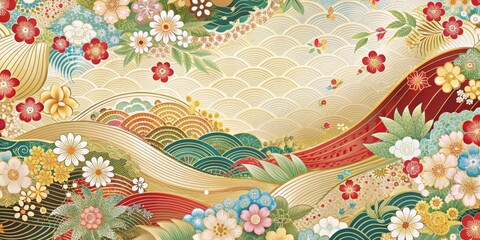 Beautiful Japanese textile pattern swaying in the wind, Japan, fabric, traditional, kimono, design, elegant, culture
