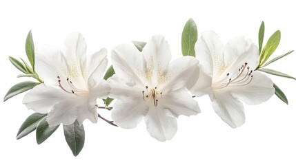 Poster - Azaleas flowers with leaves White flowers isolated on white background with clipping path : Generative AI