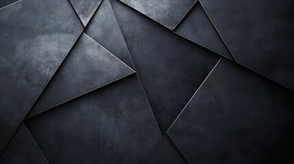 Fototapete - Black white dark gray abstract background Geometric pattern shape Line triangle polygon angle Gradient Shadow Matte 3d effect Rough grain grungy Design Template Presentation : Generative AI