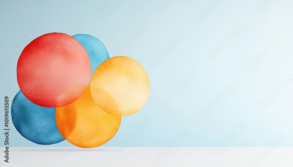 Colorful balloons arranged against a soft blue background, perfect for celebrations and festive occasions.