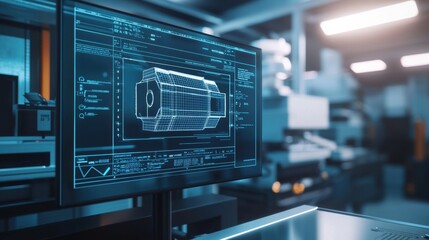 Poster - Blueprint Display on Digital Monitor in High-Tech Lab