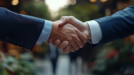 Wall Mural - Partners handshake and agree on plan for welcome deal and thank you for merger at finance firm Business people greeting and b2b for support in office b2b and hiring or onboarding for b : Generative AI