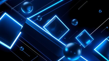 Poster - Abstract 3D Neon Blue Geometric Shapes