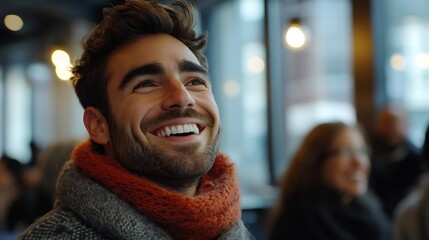 Leinwandbilder - Man presenter and collaboration with team in office for startup strategy or business planning in New York People diversity and laugh at joke for work technology or online documents for : Generative AI