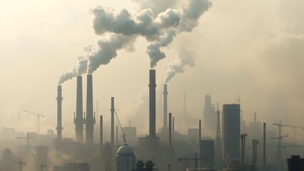 Industrial Skyline with Smoke and Haze