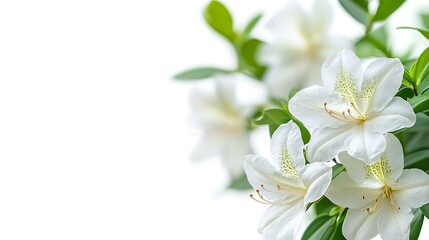 Poster - Azaleas flowers with leaves White flowers isolated on white background with clipping path : Generative AI