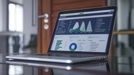 Poster - Data Analytics Dashboard on Laptop Displayed at Desk