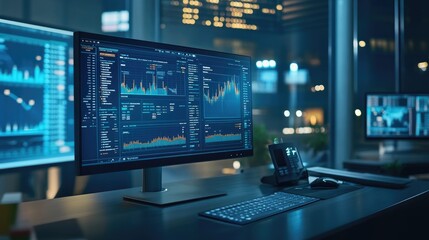 Poster - Modern Workspace with Data Analytics on Screens