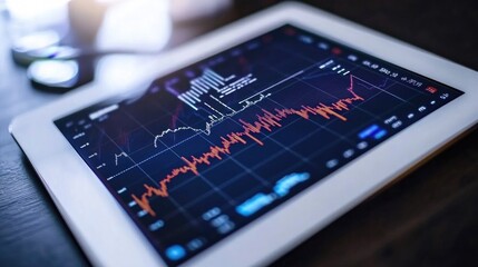 Poster - Digital Tablet with Financial Data and Charts Displayed