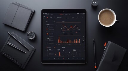 Poster - Modern Workspace with Tablet and Coffee on Desk