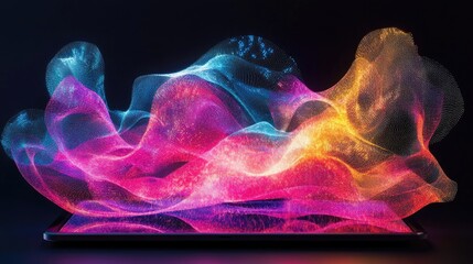 Poster - Colorful Abstract Waves of Light on a Dark Background