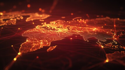 Poster - Illuminated World Map with Network Connections