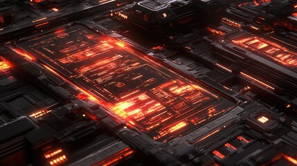 Poster - Futuristic Technology Background with Orange Glow