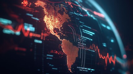 Poster - Digital World Map with Overlay Data Visualization