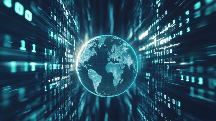 Poster - Digital World Globe with Data Stream Effects