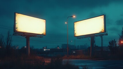 Poster - Two billboards in the parking lot at night Mockup : Generative AI