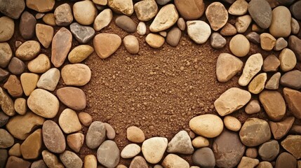 Highresolution top view of fertile soil with rocks and pebbles, perfect for agriculture and gardening concepts.