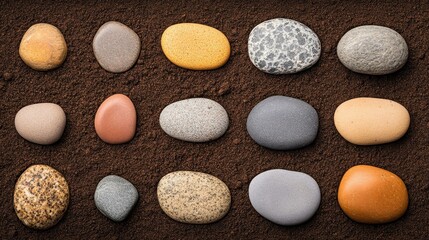 Highresolution top view of fertile soil with rocks and pebbles, perfect for agriculture and gardening concepts.