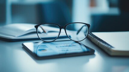 Poster - Business Workspace with Glasses and Digital Devices