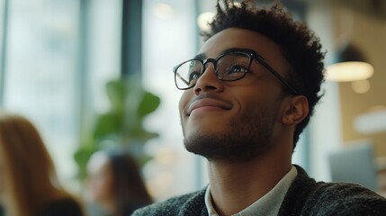Aufkleber - Man presenter and collaboration with team in office for startup strategy or business planning in New York People diversity and laugh at joke for work technology or online documents for : Generative AI