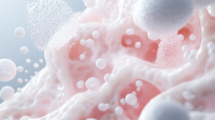 Fototapete - Microbial growth forming 3D organic textures with bubbles and soft surfaces creates visually intriguing scene. delicate interplay of light and texture evokes sense of wonder and curiosity