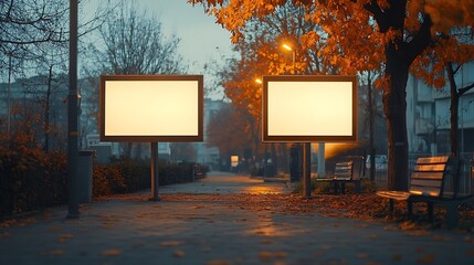 Two empty mockups of street advertising billboards two blank ad placeholders outdoor : Generative AI