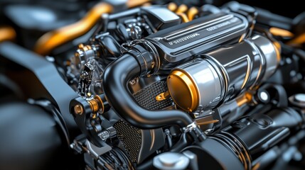 Poster - Detailed Close-Up of a Car Engine Component