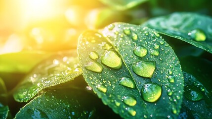 Aufkleber - Large beautiful water drop sparkle in sun on leaf in sunlight macro Big droplet of morning dew outdoor beautiful round bokeh Amazing artistic image of purity of nature : Generative AI
