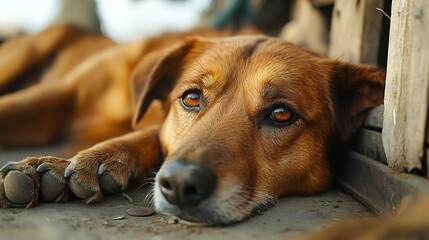 Poster - Detail of domestic animals abandoned in the street animal abuse : Generative AI