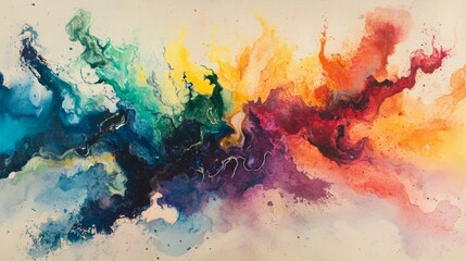 Poster - Vibrant Watercolor Explosion with Fluid Shapes on Textured Paper