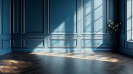 Aufkleber - empty living room with blue tones wall : Generative AI