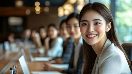 Aufkleber - Business people and happy at boardroom in portrait with meeting for teamwork collaboration and feedback on company growth Group office and smile with pride for strategy progress and co : Generative AI