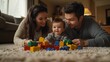 © The Little Hut - Activities With Babies Loving Young Parents Playing Building Blocks With Cute Infant Child At Home Caring Mother And Father Bonding With Their Little Kid Relaxing In Living Room Togeth : Generative AI