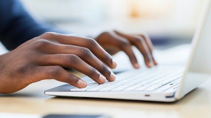 Wall Mural - A close-up of hands typing on a laptop keyboard, indicating productivity and technology use.