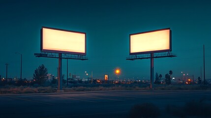 Poster - Two billboards in the parking lot at night Mockup : Generative AI