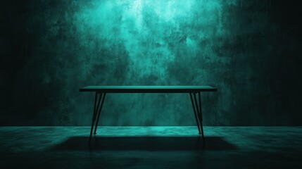 Wall Mural - A minimalist table set against a textured teal wall, creating a modern, artistic ambiance.